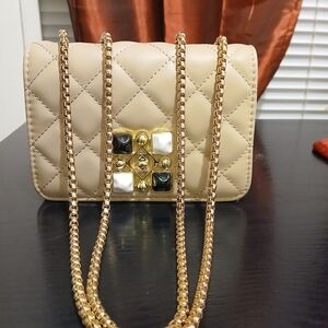 Elegant Beige Quilted Chain Bag